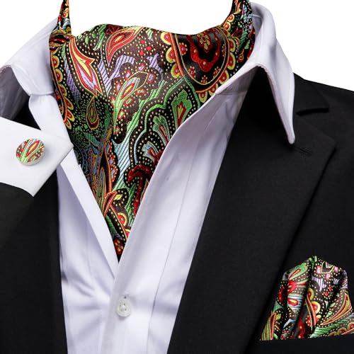 Image of Dubulle Paisley Floral Ascot for Men Self Tie Mens Cravat and Pocket Square Cufflinks Wedding