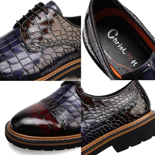 Image of Leather Crocodile Pattern Oxfords Business Formal Brogue Dress Shoes，Mix Color
