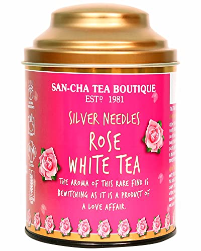 Image of Sancha Tea Boutique, Rose White Tea, 75g Loose Leaves | Antioxidant-Rich White Tea with 100 Petal Wild Rose | Detox, Skin Rejuvenation & Relaxation Tea