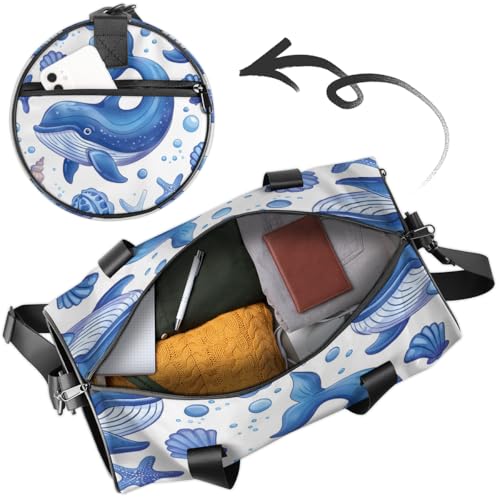 Animals Whales Round Barrel Sports Fitness Bag, White Blue Travel Luggage Bag, Reusable Handbag, Suitable For Men and Women4