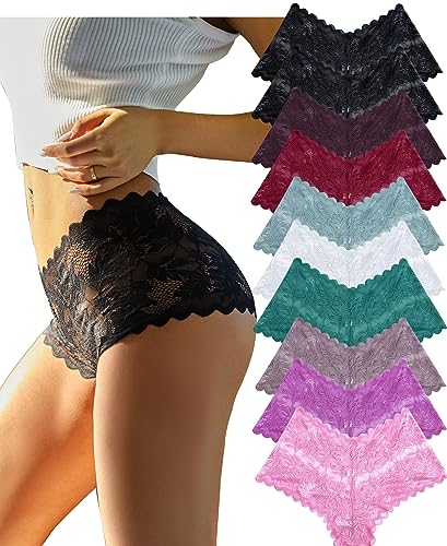 Knowyou Women's Underwear Sexy V-Waist Shorts Underwear for Women Lace High Waist Cheeky Panties 5/10 Pack