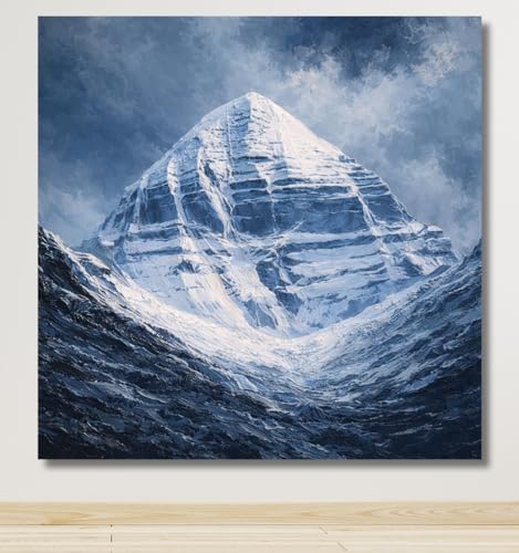 Image of Kunj Cart Mount Kailash Painting | 10+ DESIGNS | Kailash Parvat Canvas Painting for Living Room, Temple Home & Office Wall Decoration (Kailash Mount Painting, 24x24 Inch, Framed)