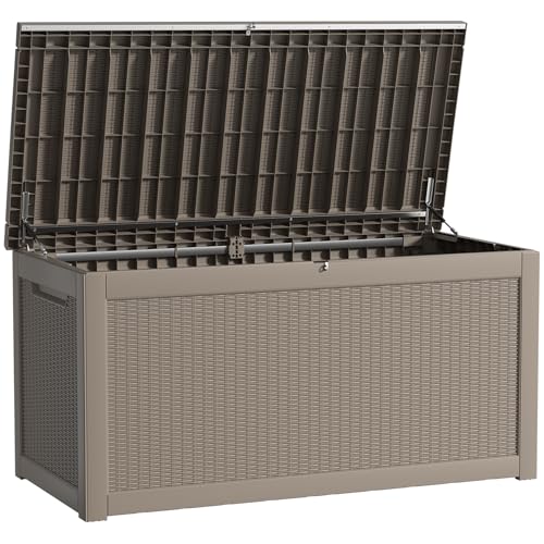KFY 260 Gallon Waterproof Outdoor Storage Box, UV Resistant Resin Deck Box with Hydraulic Rod for Reinforced Stability, Perfect for Patio, Garden, and Pool, Grey