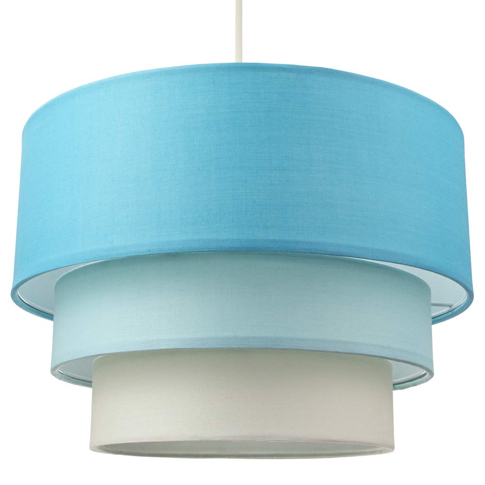 Triple Tier Round Cotton Fabric Pendant Light Shade - Teal/Blue/Green - Contemporary Design