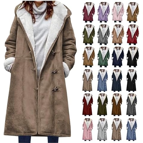 Litetao Sherpa Lined Jackets for Women with Hood 2024 Winter Warm Fleece Mid-Long Coats Oversized Hoodie Jackets Fall Outerwear Thicken Sports Ski Snow Coat with Pockets Cover
