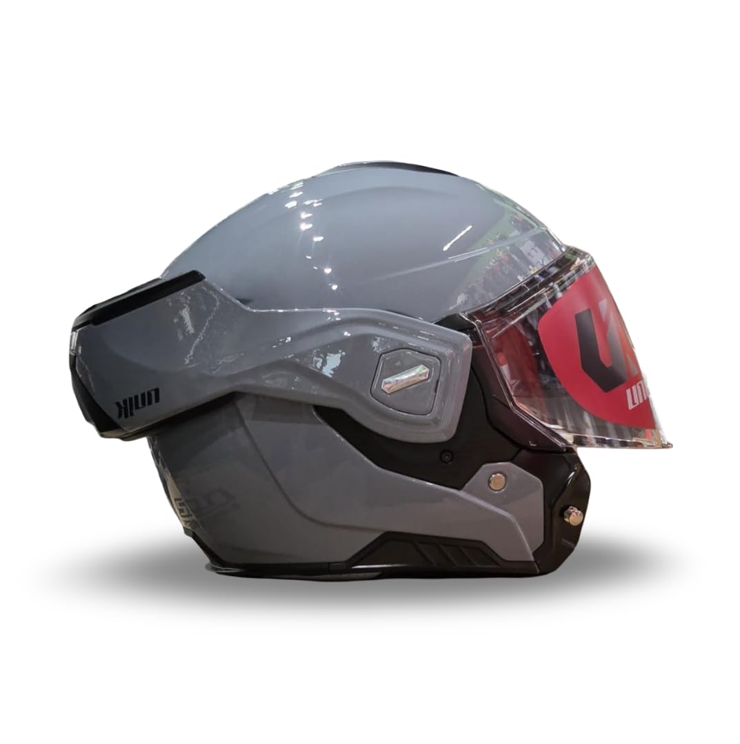 unik Casco Modular Abatible 180 Spectrum Moto Adultos Visera Solar Doble Policarbonato 2 Calotas Ventilación Frontal Trasera Cierre Micrométrico - Nardo Grey, Talla XL