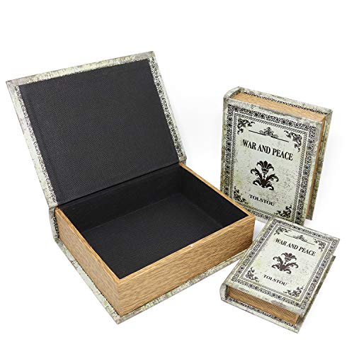 Jolitac Decorative Book Boxes World Map Pattern Antique Book Invisible Box With Magnetic Cover, Faux Wood Set Of 3 Storage Set (War And Peace) #TOP5