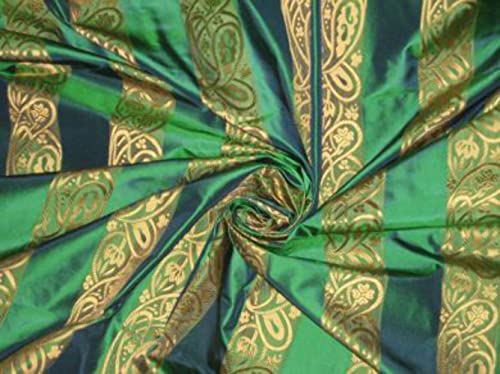 Tissu taffetas de soie au mètre vert paon or pour couture créative