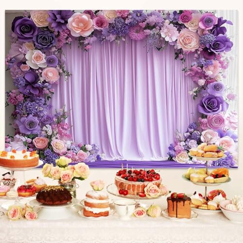Fondo Floral Púrpura 8x6ft para Fotografía y Eventos miniatura 2