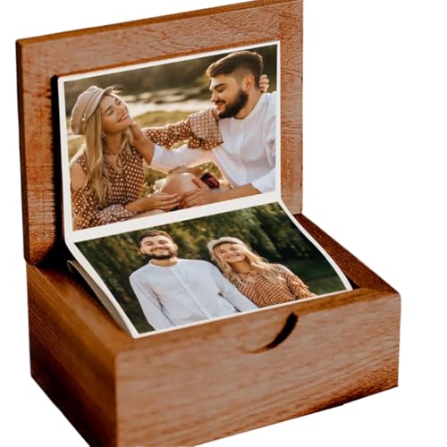 Noonedibs Caja de fotos personalizada de nogal, caja de almacenamiento de recuerdos de fotos, regalo romántico, mini álbum de fotos, ataúd de madera con imagen personalizada, ataúd de madera extraíble