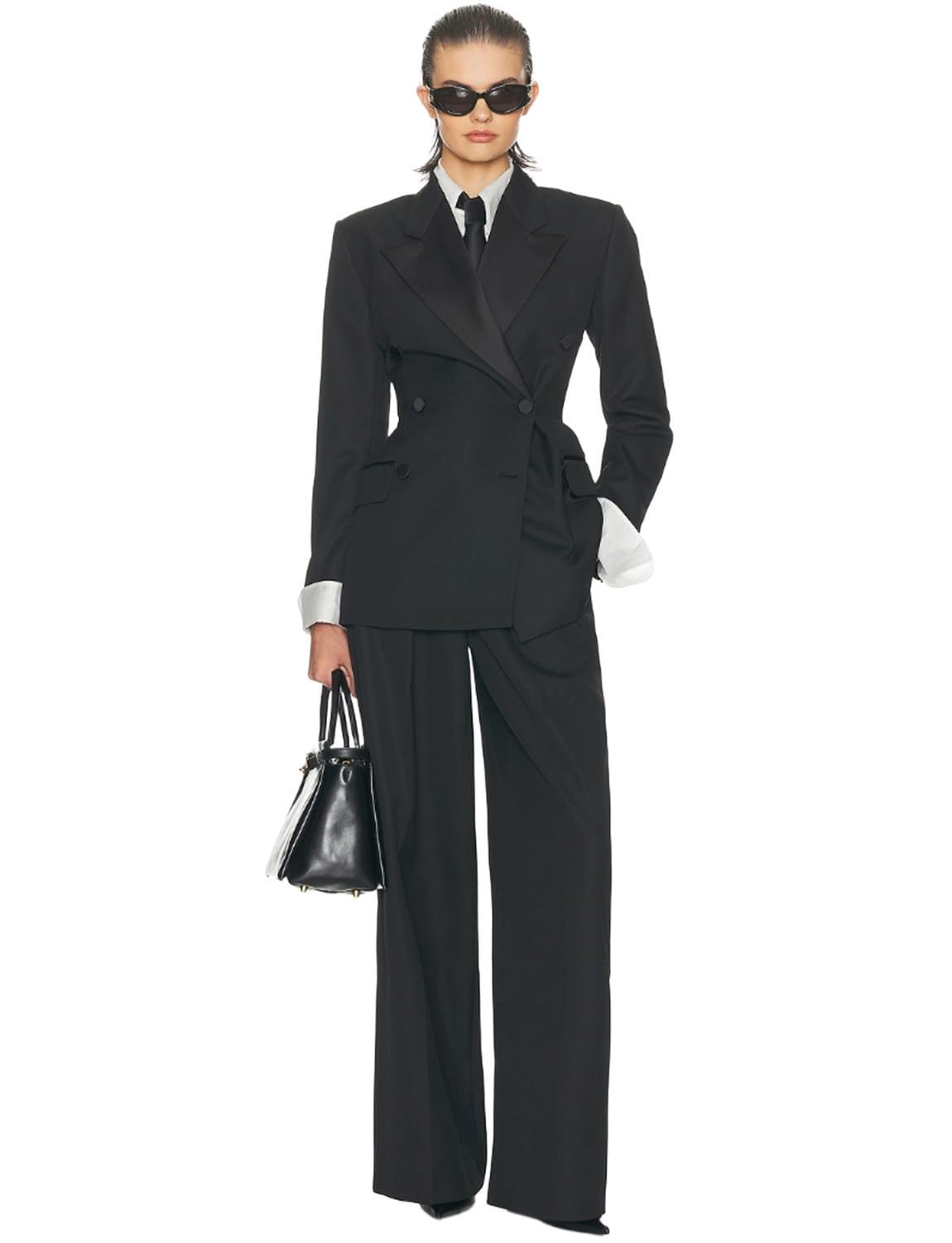 Kromoc Womens Two Pieces Formal Business Double Breasted Buttons Peak Lapel Jacket Pants Tuxedos