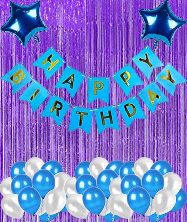 Birthday Decoration Kit – Happy Birthday Banner, 18" Silver Love & Star Balloons, 12" Purple Balloons, Fringed Curtains, Ribbon - View #8