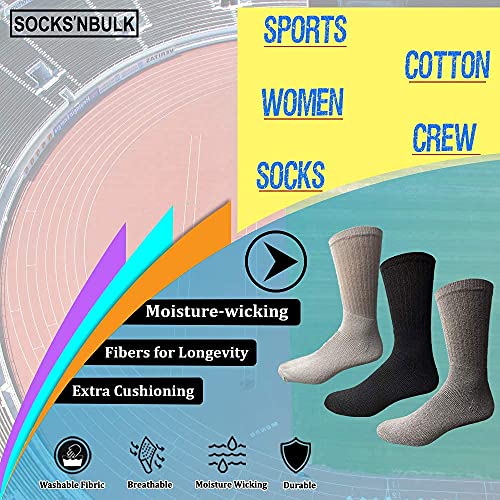 SOCKS'NBULK 60 Pairs Wholesale Bulk Sport Cotton Women's Crew, Ankle, Tube Socks, Sock Size 9-114