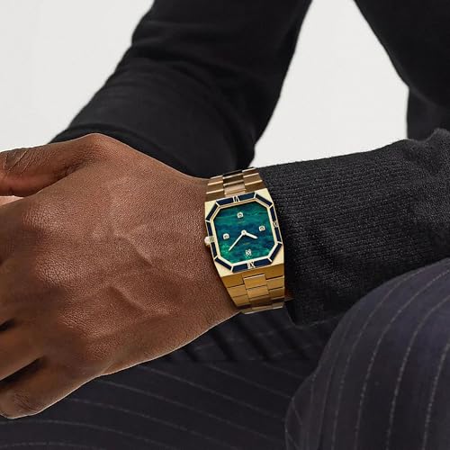 PASCAL Octagonal Enamel Diamond Watch for Men, Modern Vintage Octagonal Men's Quartz Luxury Gold Dress Watch, Sapphire Crystal, Roman Bezel2