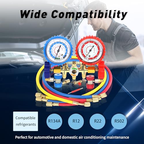 PB Motor Tech 3 Way AC Manifold Gauge Set for R134A, R12, R22 & R502 Refrigerants with Quick Couplers, 410 Adapter, Puncturing Can Tap & Valve Core Tool, for Automotive & Household AC Maintenance by PB Motor Tech BMT - Image 7