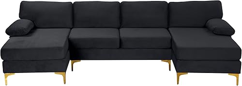 Miniatura 83 de Sofá modular moderno en forma de L, con diván extra ancho y patas doradas Gris,Negro -,Verde,Naranja,Gris oscuro,marino,Púrpura