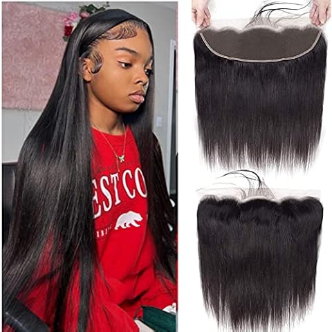 Feibin 13x4 Lace Frontal Closure Ear To Ear Free Part lace Closure Brazilian Silky Straight Frontal Human Hair Extension Pre-Plucked Frontal Closure Natural Color 10 Inch Christmas Decorations Cover