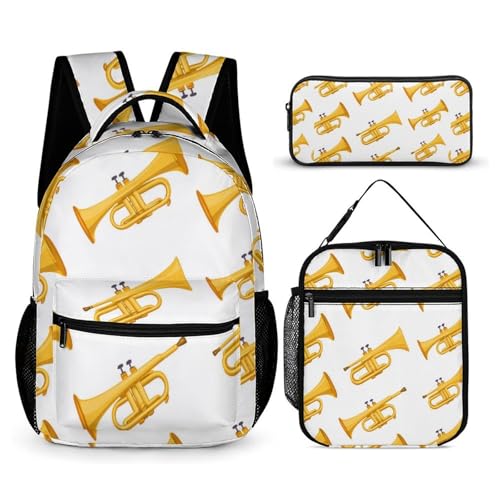 Trumpet Pattern Cute Backpacks Set Lightweight Lunch Bag Aesthetic Pencil Cases for Travel Work