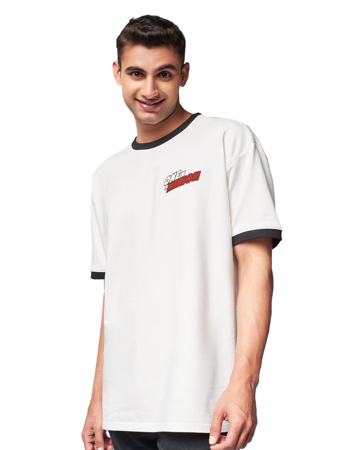 The Souled StoreMen Official Minions: One in A Minion White Printed Oversized T-Shirts