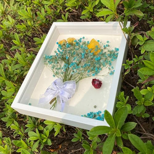 Drivstraw Cornice portafoto in argilla fatta a mano con design 3D a fiori secchi cava, cornice da tavolo per foto, ricordi o stampe artistiche, bianco/nero/legno/noce (10 x 15 cm)