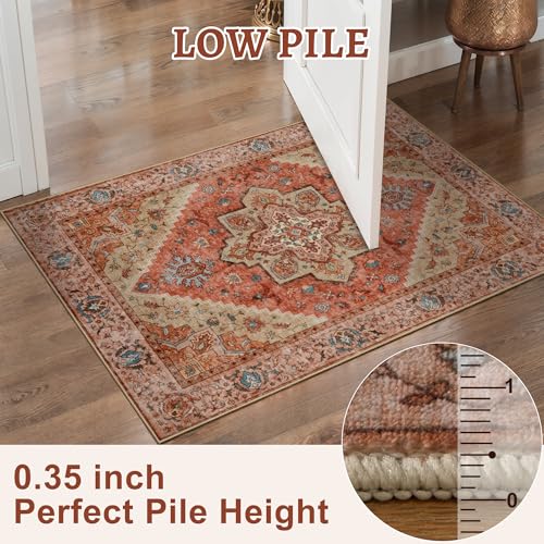 Image of Tangsoo Boho 3x5 Rug, Washable Non Slip Accent Rugs for Entryway Terracotta