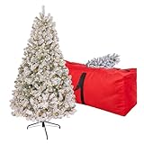 6ft Prelit Artificial Flocked Christmas Tree with 350 Lights, Arbol de Navidad with 900 Branch Tips, Fake Christmas Tree Prelit, Premium Spruce Xmas Tree with Fold-Able Metal Base Stand