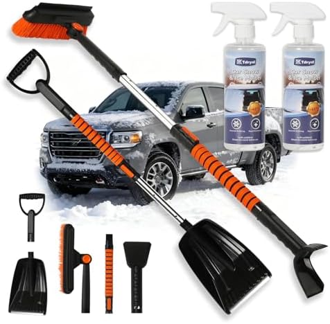 6 in 1 Snow Shovel & Snow Brush with Windshield De-Icer & Ice Scraper for Cars, Trucks, SUVs,40" Extendable & Bendable Thicken Aluminum Tube for Easy Roof Cleaning,180° Pivoting Head & EVA Grip