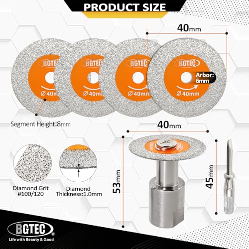 BGTEC Diamond Mini Glass Cutting Saw Blade - 5PCS 1 9/16" (40MM) Tile Cutting Discs with 5/8"-11 Thread Flange for Glass Jade Crystal Wine Bottle Tile — view 2