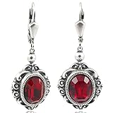 Metall antik versilbert Ohrringe mit Kristallen von Swarovski® Rot Silber Ohrhänger NOBEL SCHMUCK