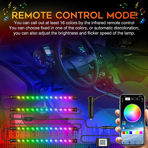 SUZCO Interior Car Lights, 4pcs 48 LED Lights for Car with Bluetooth & App Control, DC 12V 2-in-1 Multicolor Music Car Lighting Kit with Car Charger - Thumbnail 6