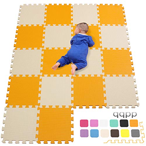 qqpp EVA Puzzle Tapis Mousse Bebe - Idéal pour Les Tapis De Jeux Enfant,18 Dalles(30*30*1cm), Orange & Beige. QQC-BJb18N