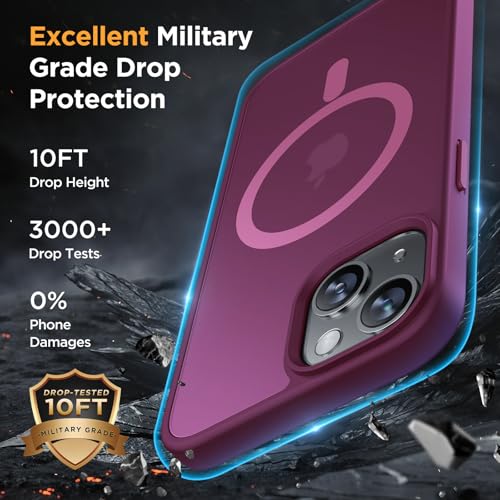 Image of Miracase Magnetic for iPhone 15 Case (Compatible with MagSafe)(with 2X Screen Protectors) Military-Grade Protection, Anti-Fingerprint Translucent Matte Phone Cover for iPhone 15 6.1 inch, Wine Red