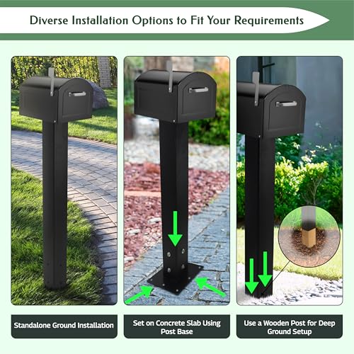FEBTECH - 43 x 4 x 4 Inch Mailbox Post - Heavy Duty Carbon Steel Mailbox Post - Powder Coated Mail Box Post for Outside Modern Mailbox - Locking Mailboxes Residential Post Mount