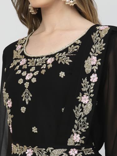 Image of Women's Embroidered Maxi Fit Flared Ethnic Sharee Dress Gown.