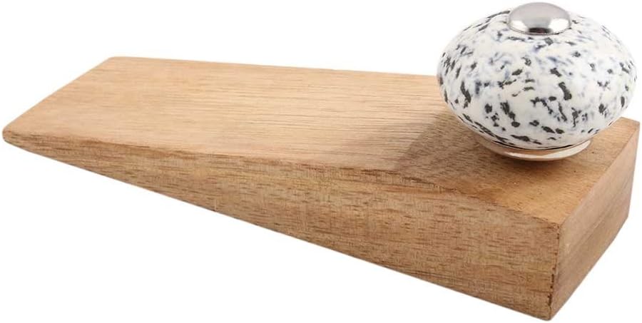 IndianShelf 1 Piece Wood Decorative Door Stoppers for Bottom of Door- White Heavy Duty Non Slip Rubber Base Door Wedges- Sturdy Floor Door Stop for Inside and Outside