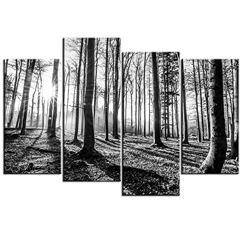sechars Extra Large Wall Pictures Black and White Forest Canvas Wall Art 4 Piece Forest Sunset Canvas Prints for Home Wall Decor Framed Tree Woods Artwork Living Room Office Hotel Decoration by sechars - Used condition - US$46.81