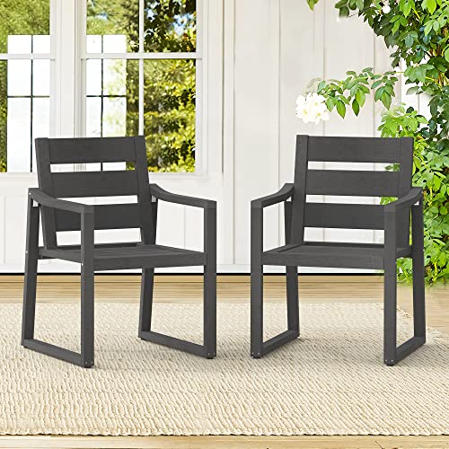 Cozyman Poly Outdoor Dining Chairs, 350Lbs, Patio Dining Chairs With Armrest, All Weather Outdoor Kitchen Chairs With Square Frame Legs For Outdoor Indoor, Lawn, Garden, Backyard, Dark Gray #TOP2
