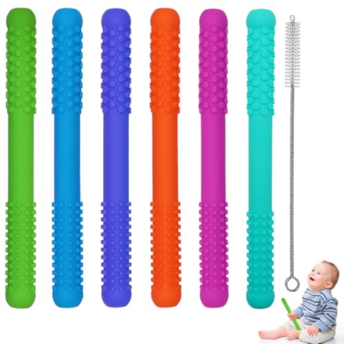 Image of Hollow Teething Tubes Toys for Babies Girls Boys, 6 Pack Silicone Baby Teether Toy Tube for Infants with Nursing Biting Chewing, Chew Straws for Toddlers 6-12 Months (Style A)