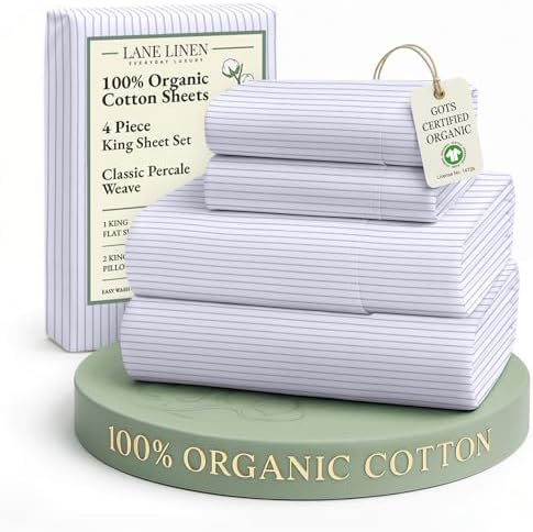 LANE LINEN Eco Friendly 100% Organic Cotton King Bed Sheets Set, ...