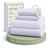 LANE LINEN 100% Organic Cotton Printed King Size Sheets Set, Soft & Comfy Fully Elasticized Percale Low Pilling Machine Washable All Season Printed Oeko-Tex Cotton King Sheets- Ticking Stripe