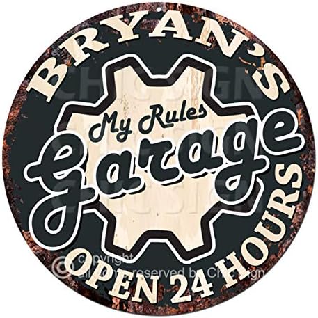 Bryan'S My Tools My Rules Garage Chic - Letrero de hojalata rústico estilo vintage para cumpleaños, día de San Valentín, día del padre para hombres,