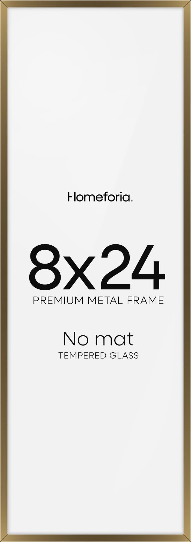 Homeforia 8x24 Bronze Panoramic Picture Frame, High-End Metal, Glass | High End Aluminum, Tempered Glass, 8x24 in Edge-to-Edge Display 24x8, Wall Kit, Set Of 1