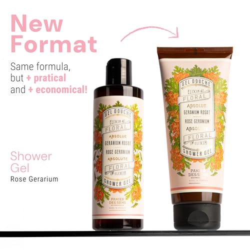 Image of Panier des Sens Rose Geranium Body Wash, French Shower Gel, 6.8 fl oz | Vegan Body Wash | 96% Natural-Origin Ingredients | Gentle Daily Cleansing | Long-Lasting Fragrance | Soft Skin Feel