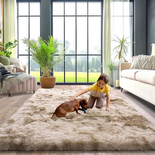 Large Plush Tie Dye Camel Shag Rug