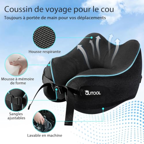 Coussin De Voyage Avion : Qutool Coussin de Voyage Mémoire de Forme, Coussin Avion Réglable, No... – Image 5