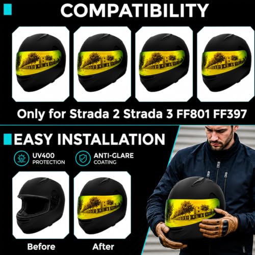 Image of PSLER Sedici Strada 2 Visor - Sedici Strada 2 and Strada 3 Face Shield Motorcycle Helmet visor Accessories Replacement for LS2 FT2 VECTOR Sedici Strada 2 Strada 3 FF801 FF397,Deep Gold