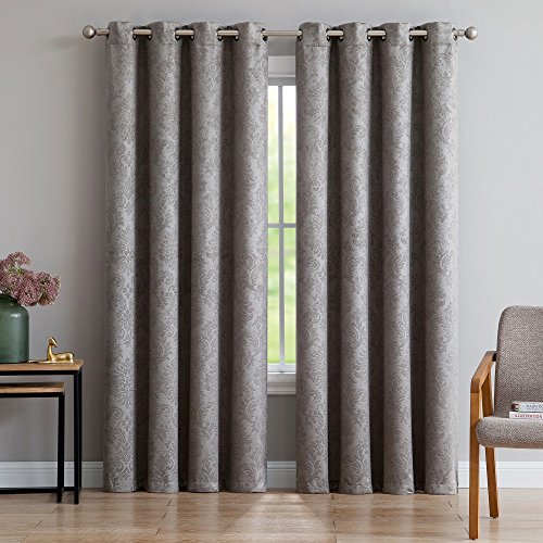 Warm Home Designs 1 Pair (2 Panels) Of Light Grey Blackout Curtains With Embossed Textured Damask Flower Pattern. Each Thermal Room Darkening Curtain Panel Is 54" X 84". Ev Grey 2X54X84 #TOP1
