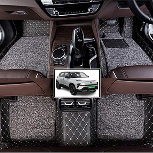 Image of Vahan Expo Premium 7D Car Mat Full Set for TATA Punch EV (2024-2025) || Luxury Leather Double-Stich 7D Car Floor Mat Complete Set || 100% Waterproof and Washable || Black