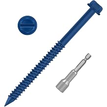 1/4" x 5" Blue Hex Head Concrete Screw Anchor Kit for Anchoring to Masonry, Block or Brick, 50 PCS