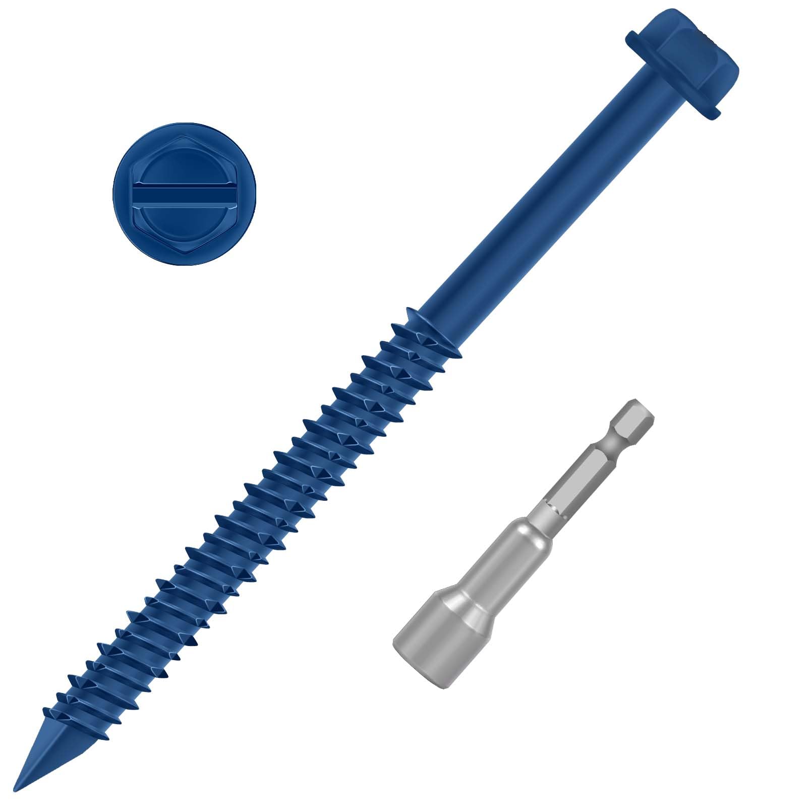 Etauwe 1/4" x 5" Blue Hex Head Concrete Screw Anchor Kit for Anchoring to Masonry, Block or Brick, 50 PCS